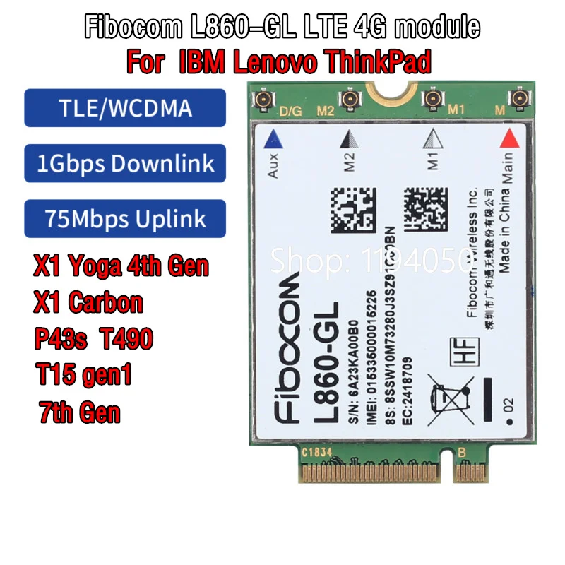 

WDXUN For Fibocom L860-GL 4G LTE Wireless WWAN Module M.2 MIMO Card For X1 Carbon 7th Gen,P43s, T490, X1 Yoga 4th Gen
