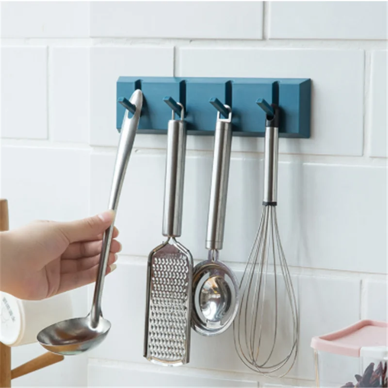

Punch-free Seamless Family Robe Hanging Hook Self Adhesive Towel Rack Four-row Hook Wall-mounted Sticky Hooks Hanger 21x5.5cm