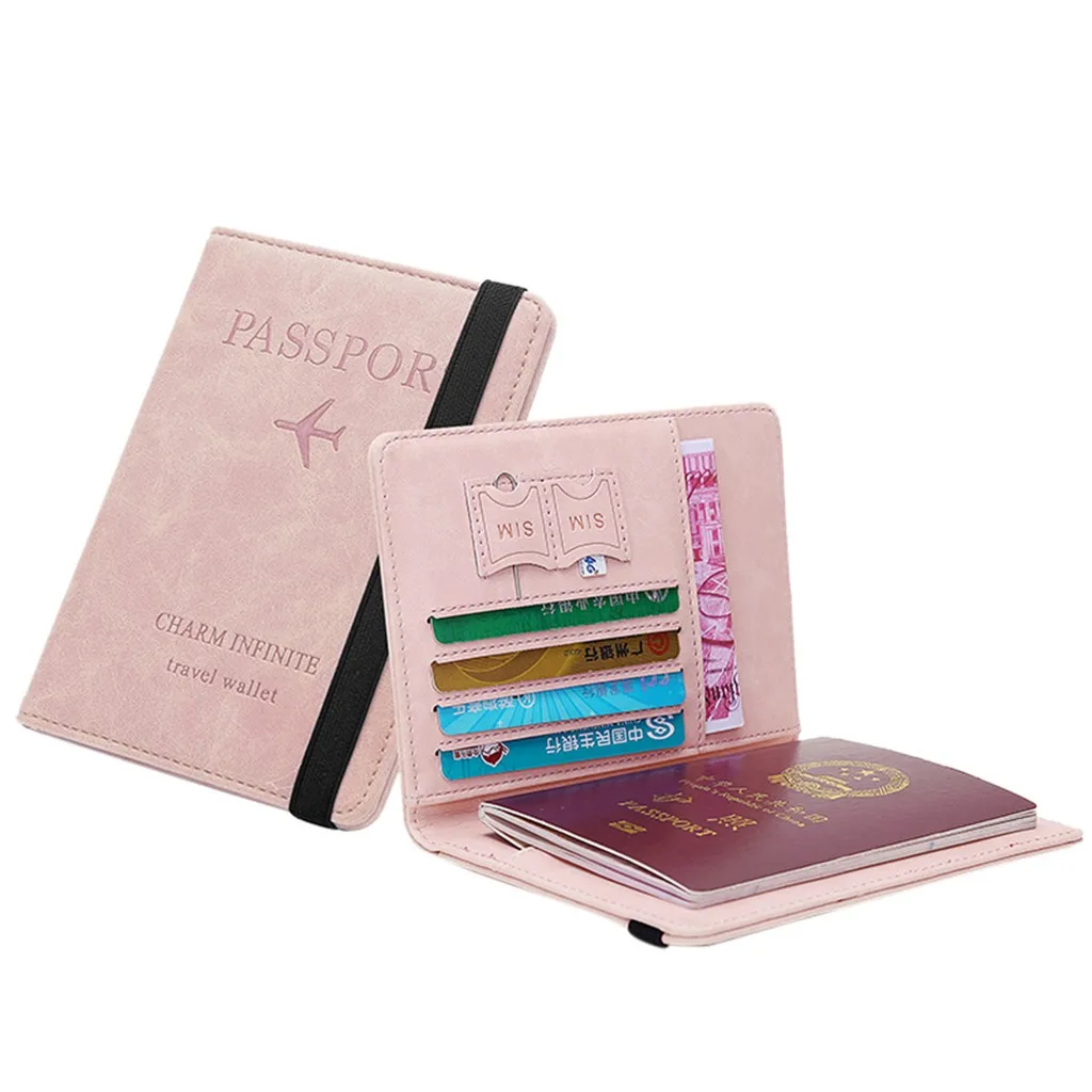 Многофункциональная дорожная Обложка для паспорта, кошелек, трехкратный органайзер для документов, держатель, кошелек женский, кошелек, кошелек, обои для женщин - Цвет: Розовый