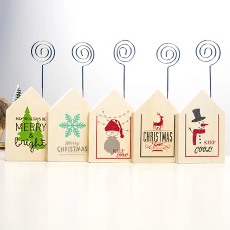 

Christmas Decorations for home Wooden Notes Folder Clip Ornaments Desktop message card holder home decor 1PC