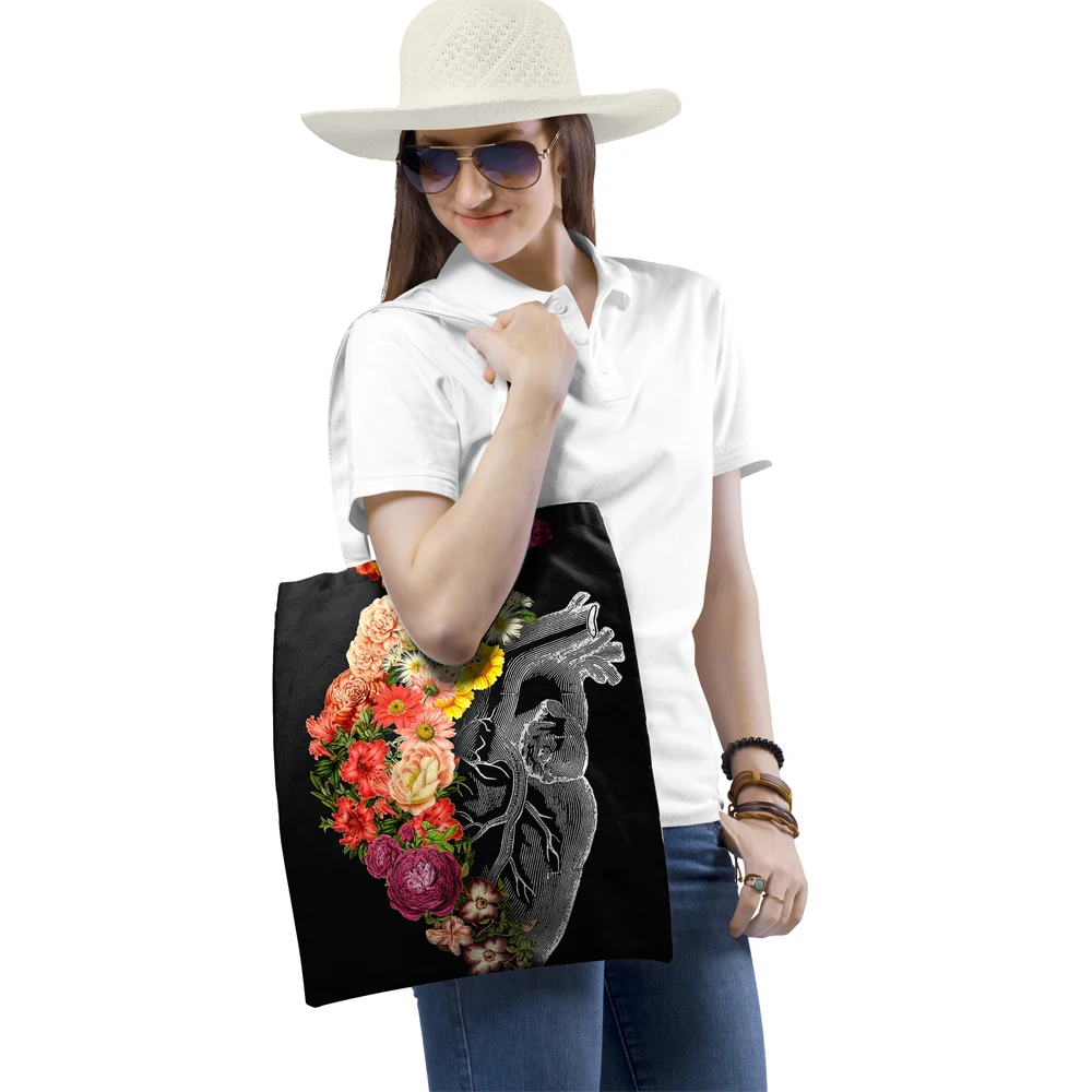 

Creativity Fashon Flower Canvas Bag Printing Tote Handbag For Women Female Girl Book Handbag Reuseable Shopping Bags