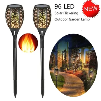 

4Pcs 96 LED Solar Flame Lamp Flickering Waterproof Landscape Decoration Lawn Light Garden Flicker Lights Torch Outdoor Spotlight