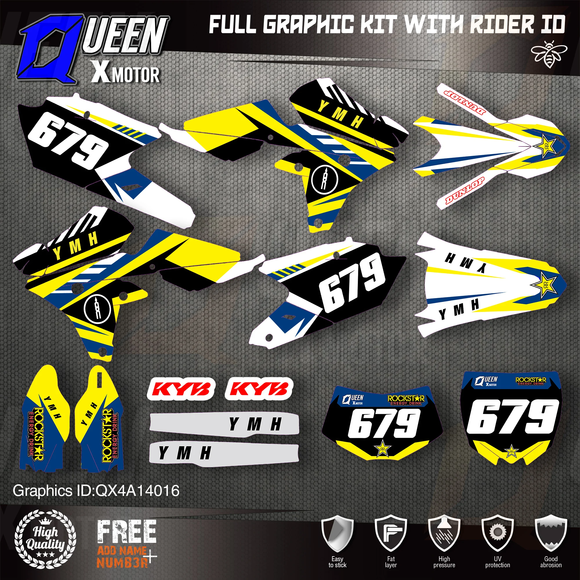 

QUEEN X MOTOR Custom Team Graphics Backgrounds Decals 3M Stickers Kit For YAMAHA 14-18YZ250F 15-18YZ250FX WRF250 14-17YZ450F 016