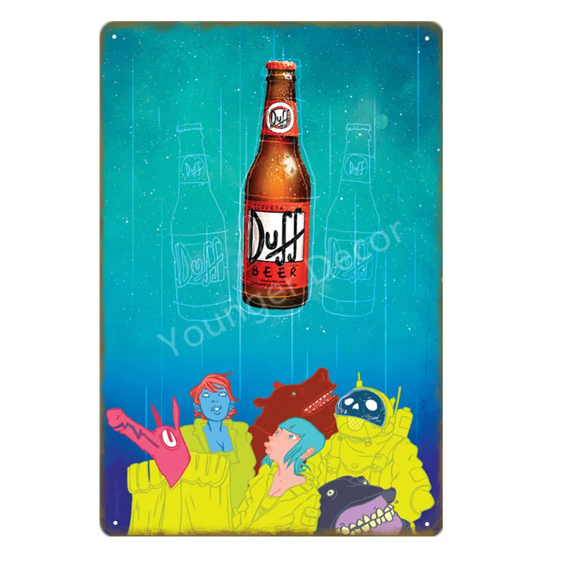 Мультфильм металлический плакат Duff пиво металлические знаки на алкоголь табличка Настенный декор для бара паба клуба человек пещера декоративная тарелка YA031