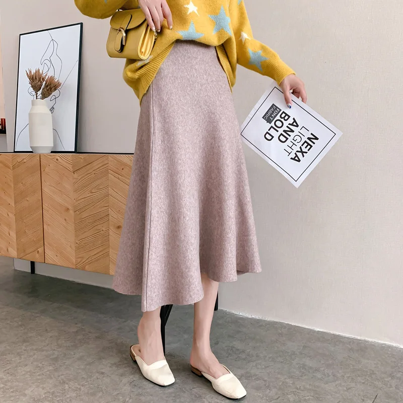 

2019 autumn and winter new long section high waist a word skirt umbrella skirt wild elastic waist knit skirt