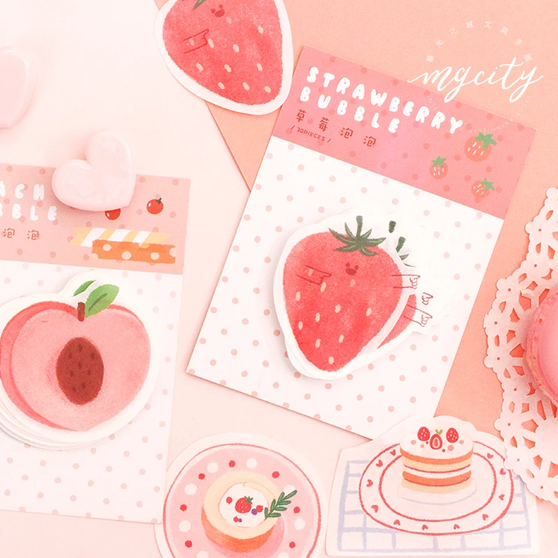 

30 Pcs/set Kawaii Sticky Note Fruit Cake Decorative Stickers Korea Adhesive Stickers for DIY Album Diary Scrapbooking