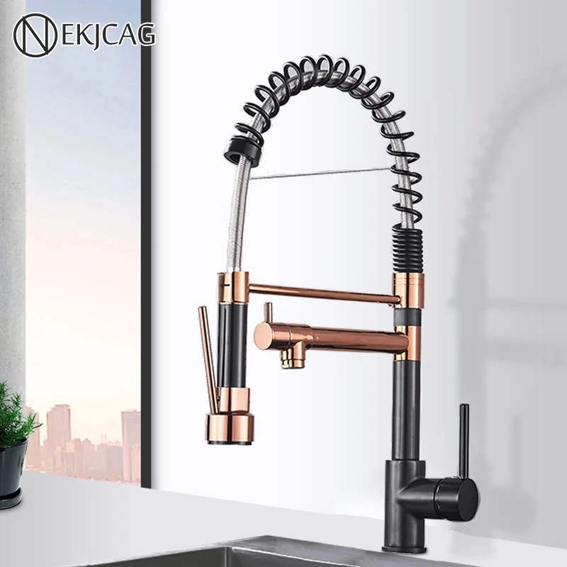 

Spring Kitchen Faucet Pull Down Sprayer Double Nozzle Single Handle Faucet Sink Hot And Cold Water Mixing Faucet 360 Rotatin