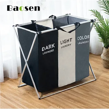 

Baosen X-shape Foldable Laundry Basket for Dirty Clothes Laundry Hamper Two Or Three Grids Collapsible Folding Basket