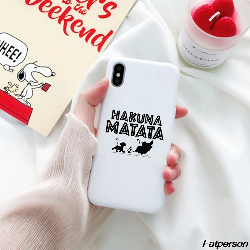 

For iPhone 8 8Plus 7 7Plus 6S 5S SE X XS Max white Soft TPU Silicone Matte Case Fundas Coque Cover Lion King Pumba Hakuna Matata