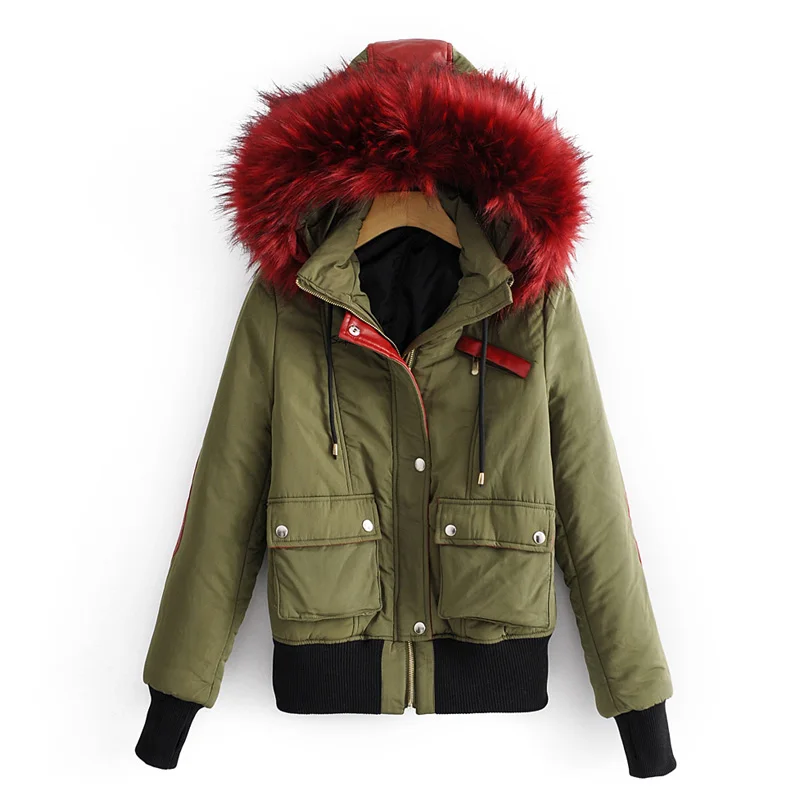 RR Hooded Solid Parkas Women Fashion Faux Raccoon Fur Coats Women Elegant Pockets Cotton Jackets Female Ladies JG