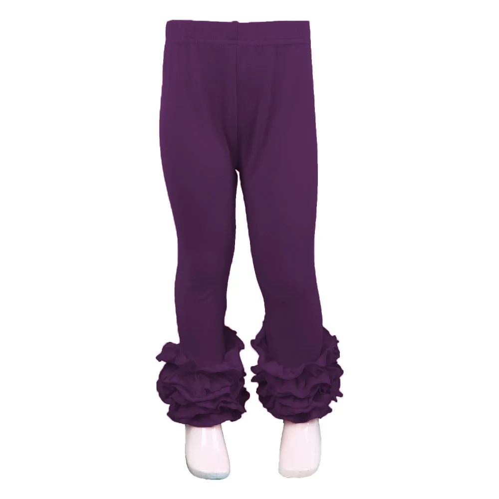 Хлопок, Детские однотонные леггинсы с оборками для маленьких девочек, трехцветные штаны с оборками - Цвет: plum