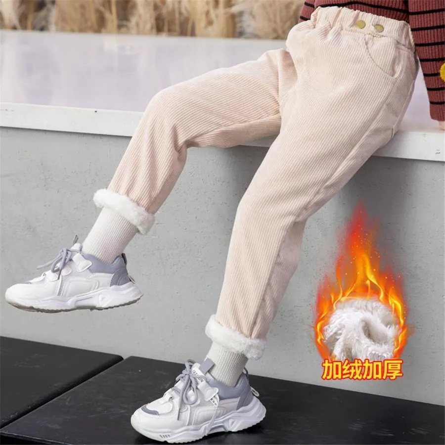 Girls Pants Kids Pants Girls Trousers Winter Children Pants Girls Plus Velvet Thick Jeans High Waist Warm Trousers 4 to 13Years