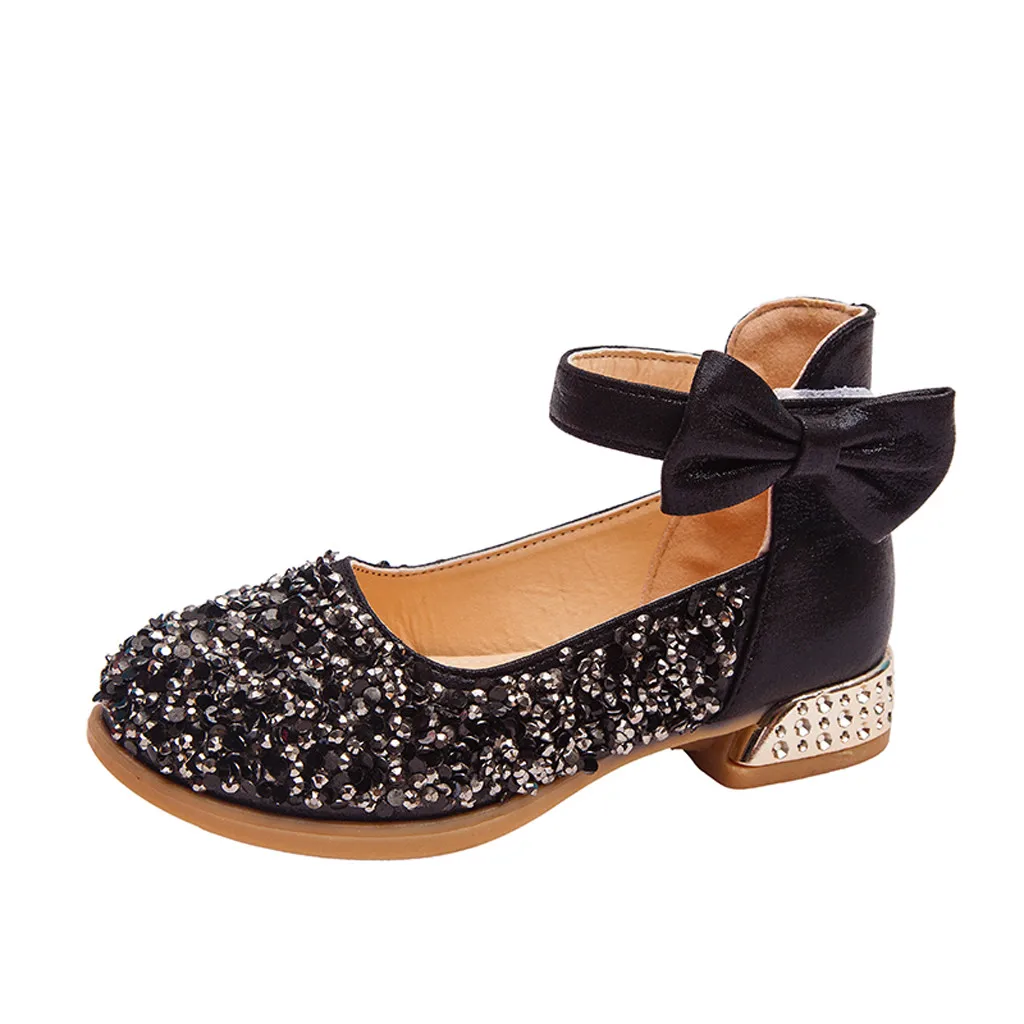 Дети девочки Бант бабочка принцесса обувь сапоги плоский каблук обувь для вечеринок мода блестки бант жемчуг детская обувь для девочек# Y1 - Цвет: Черный