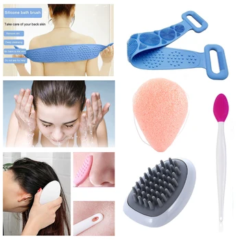 

4pcs/set Professional Beauty Bathing Tools Face Wash Flutter Hair Washing Combs Back Scrubber Skin Cleaning Tools