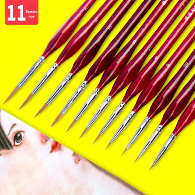 weasel hair Triangle birch rod fine nail art students special line drawing gouache color stroke oil brush 4colors hook line pen 11 piece set red