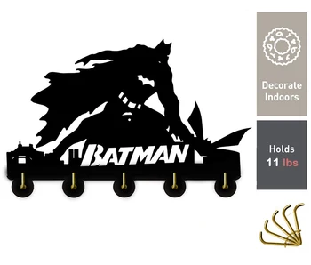 

Super Hero Key Hooks Wall Decor Wood Coat Hooks, Key Holder | Entryway and Kitchen Bag Hat Hanger, Batman Gifts for Friends.