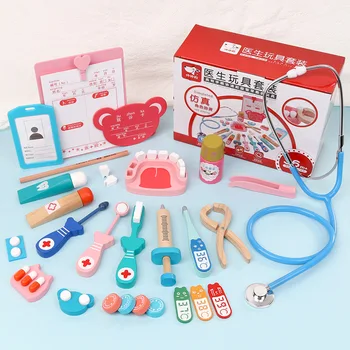 

Doctor Toys Role-playing Games Wooden Toys Kids Doctor Sets Dentist Medicine Box Pretend Doctor Play Toys for Children