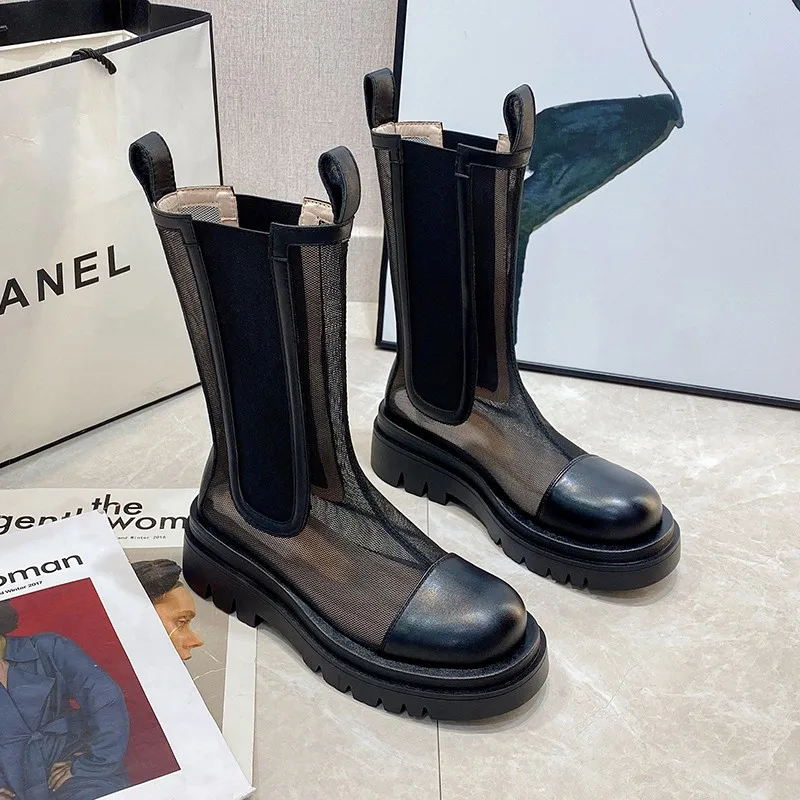 DLEK Botas Chelsea con plataforma para mujer, botines de media caña con  malla transpirable, Sexy, color negro, para verano y otoño|Botas a media  pantorrilla| - AliExpress