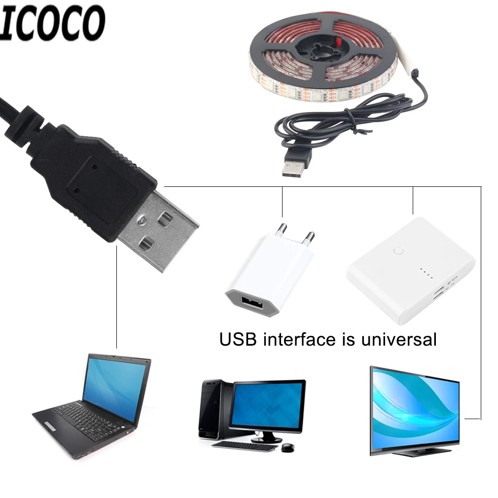 ICOCO 1 шт. 12 RGB 5050 SMD СВЕТОДИОДНЫЙ черный/белый водонепроницаемый/нет-водонепроницаемый 5 в полосы света лампы с пультом дистанционного управления+ USB горячая распродажа