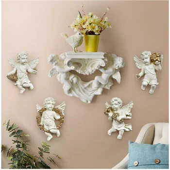 

European Home Furnishing Creative Angel Three-dimensional Wall Background Mural Craft Decoration Resin Wall Holder Hanging Shelf