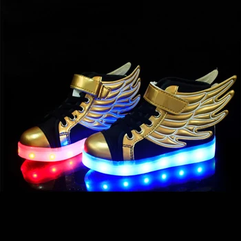 

Patchwork Black Child Birthday Gift Luminous Shoes High Heel Hip-Hop Boy Espadrilles Casual Non Slip Travel Girl Chaussure