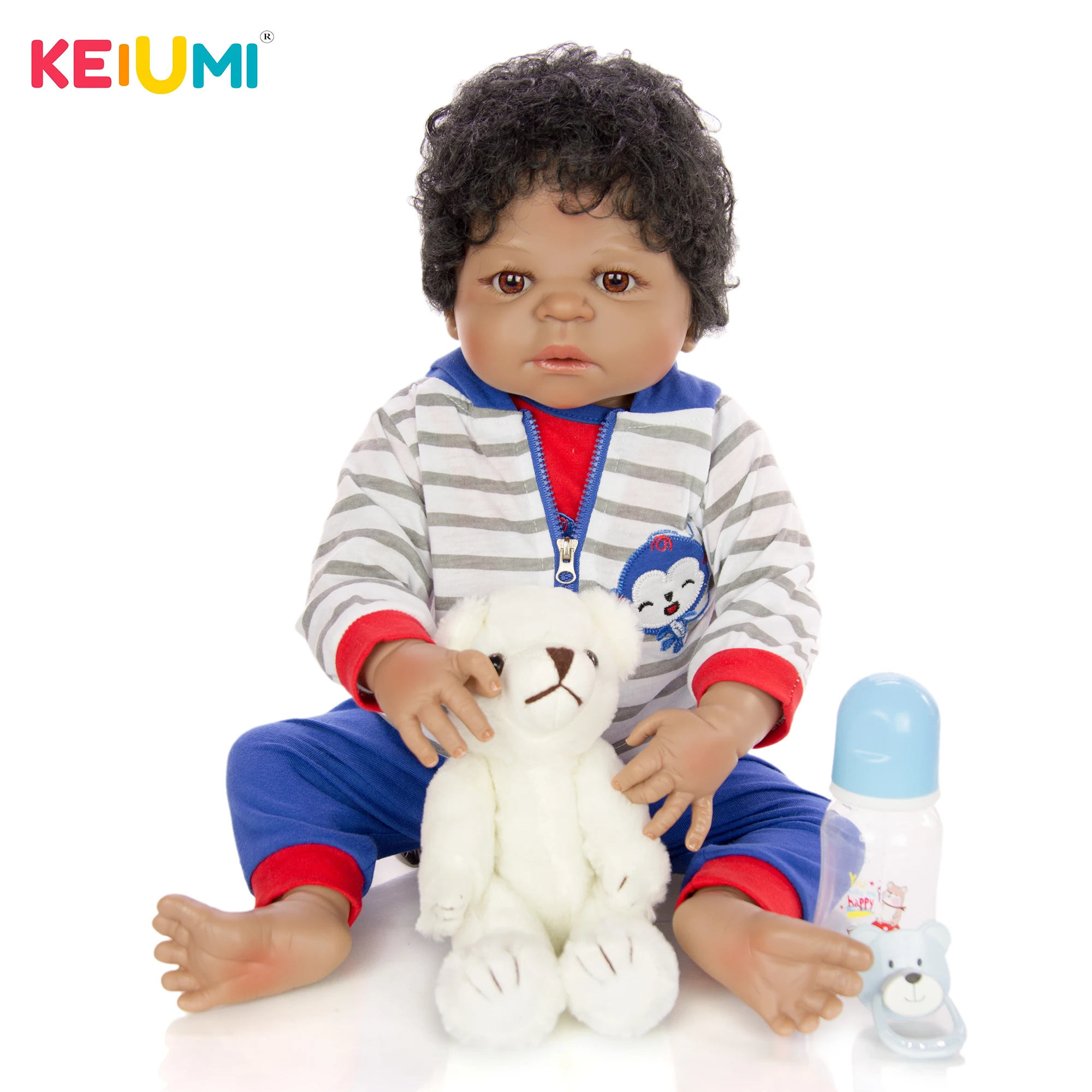 KEIUMI 23 ''Новая Черная кожа кукла новорожденный мальчик силиконовая полностью