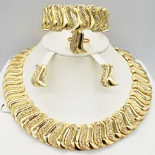 Moda novedosa boda Dubai África Nigeria conjunto de joyas africanas collar de color dorado pendientes mujer romántica conjuntos de joyería nupcial(China)