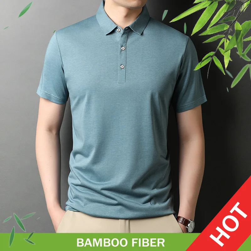 Brand High Quality Bamboo Viscose Cotton Blended Polo Shirts Men Clothing Short Sleeve Silk Poloshirt Male Collared Tops Casual