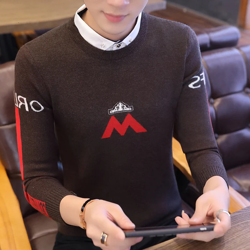 UYUK2019 Autumn And Winter Models Casual Fashion Trend Slim High Quality Pullover Knit Letters Embroidery Men's  Sweaters