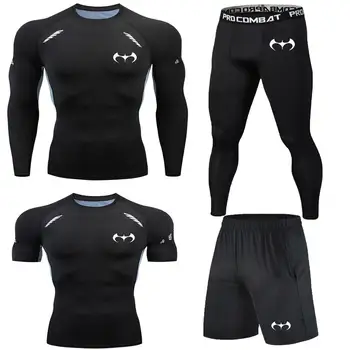 

Men's T-shirt 4-piece set O-neck T-shirt tight long-sleeved T-shirt slim trousers fitness running summer sports equipment