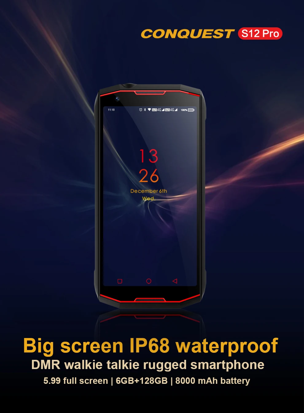 Conquest S12 pro прочный сотовый телефон IP68 Водонепроницаемый 5,99 дюймов ips Android 9,0 MTK6771 рация ПМР смартфон