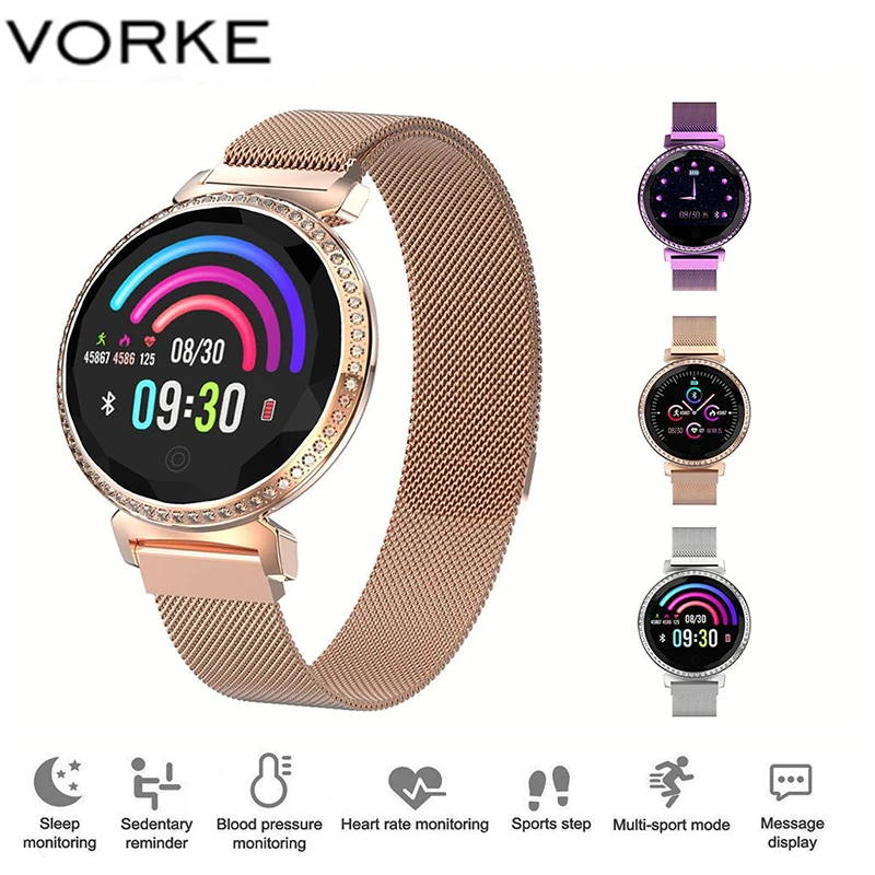 

Vorke VC11 2019 Luxury Smart Watch Fitness Tracker 3D Diamond Glass Heart Rate Monitoring Wistband Best Gift for Women & Friend