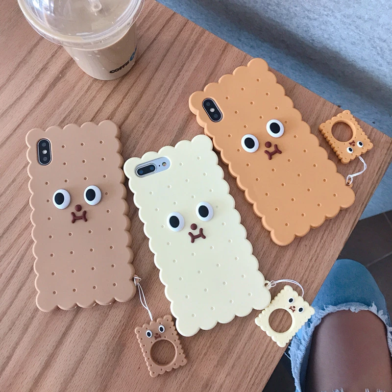 

Cute Korean Cookies Phone Cases For Apple Iphone 6 6s 7 8 Plus X XR XS MAX 3D Silicone Lovely Protection Cover with Finger Ring