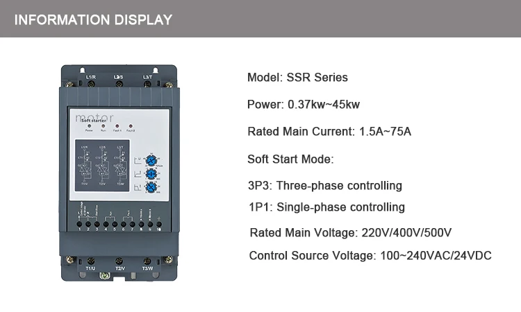 Soft starter price 220v 0.37kw 2A ac soft starter with bypass contactor 50hz 60hz single phase motor soft starter