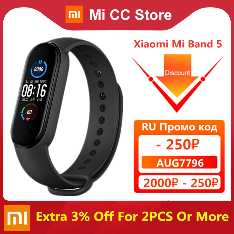  Xiaomi Mi Band 5, 4 цвета, пульсометр, фитнес-трекер, Bluetooth, спортивный браслет, AMOLED экран, Miband 5 