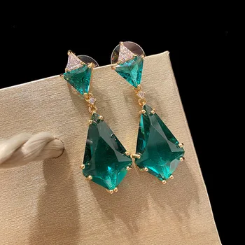 

Bilincolor irregular green crystal cubic zircon geometric earrings drop earring for women wedding and party