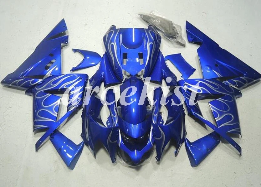 ABS мотоцикл Полный обтекатели комплект подходит для Kawasaki Ninja ZX10R 2004 2005 04 05 10R Обтекатель тела набор пламя синий