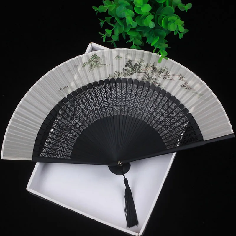 Vintage Hand Painted Chinese Fan ink Painting Bamboo Silk Folding Hand Fan Decorative Traditional Craft Men Ladies Fans Gift