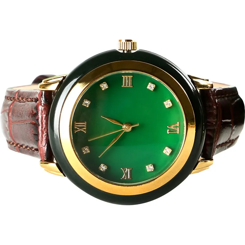 green Jadeiteer jades Stone Male women couples Quartz wristwatch dark green Retro Sweet Simple Watch - Цвет: men 43mm