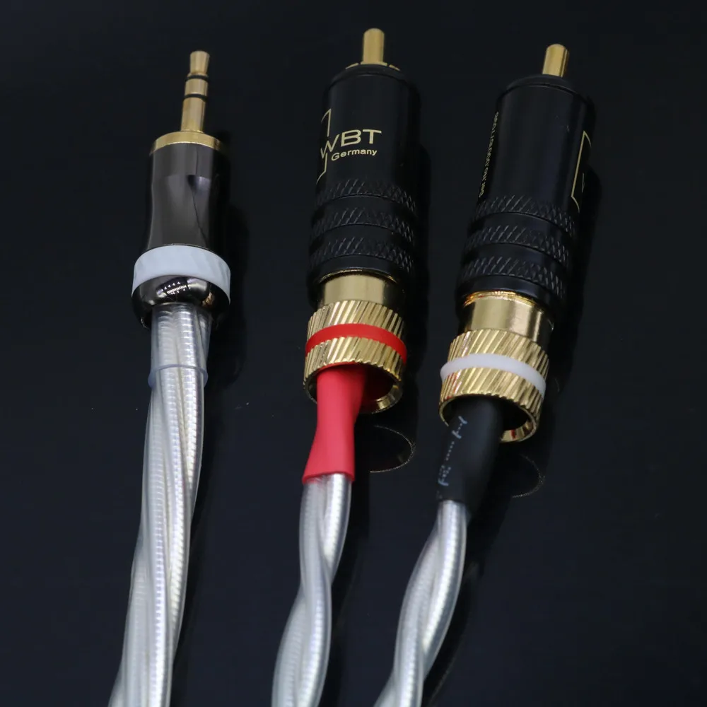 HIFI  Nordost silver aux 3.5mm  headset plug to 2rca jack  Audio signal line Computer and audio connection  cable 2rca cables