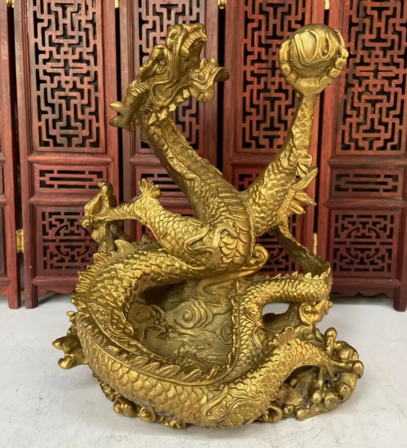 

China brass Feng Shui recruit wealth dragon crafts statue