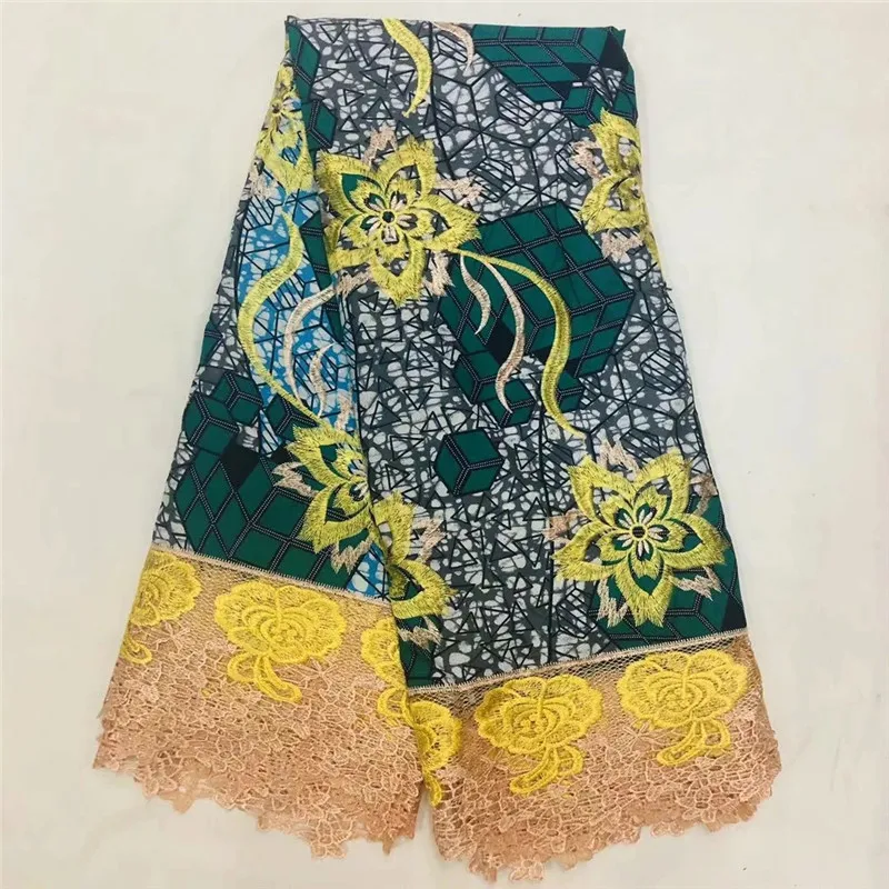 

2020 High Quality New Arrival Ankara 100% Cotton Wax Lace Wax Fabric African Embroidery Dutch Wax With Lace Fabric XM031708