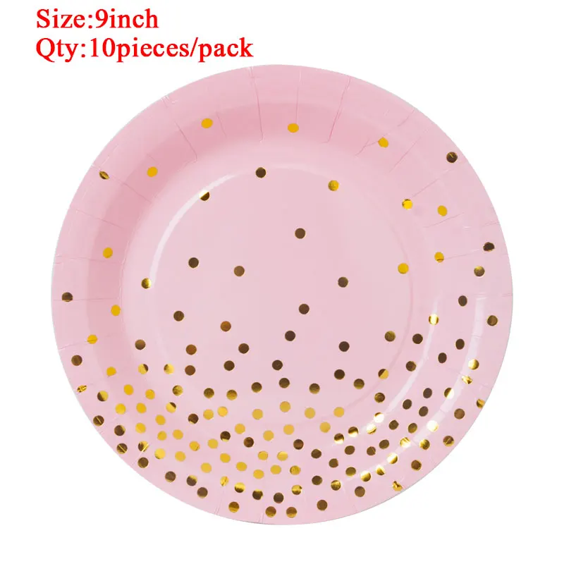Plate-9inch-10pieces Розовое золото в горошек вечерние одноразовая посуда тарелка и чашка для вечеринки соломинки шапки 1st на день рождения Декорации на свадьбу, вечеринку для взрослых вечерние поставки - Цвет: Plate-9inch-10pieces