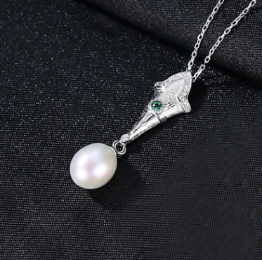 White pearl MeiBaPJ Real Freshwater Pearl Long Drop Pendant Necklace 925 Solid Silver Fine Party Jewelry for Women - Gem Color: White pearl