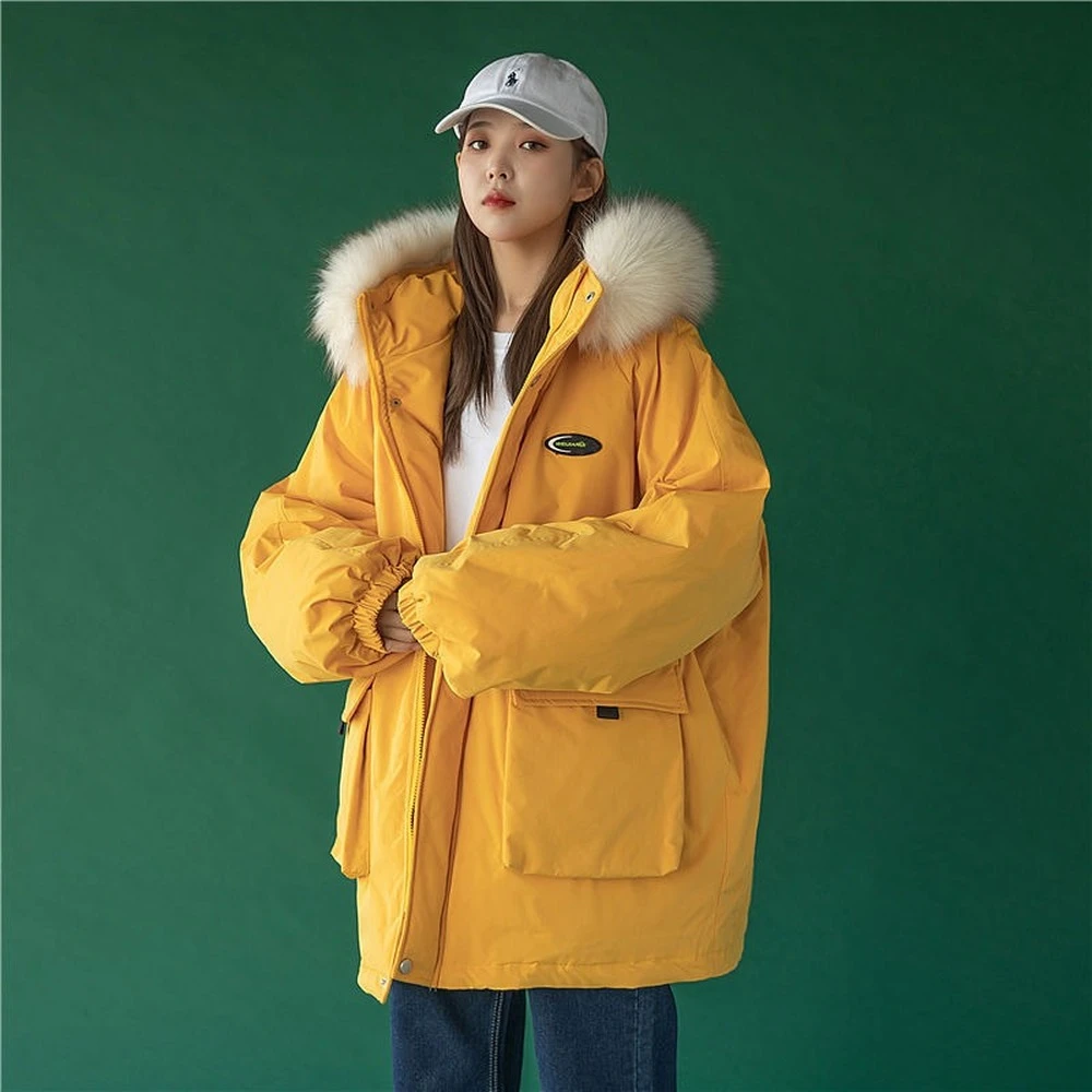 Parka con capucha para mujer, abrigo de algodón amarillo a la moda, chaquetas talla ropa de abrigo informal y cálida para invierno, 2021|Parkas| - AliExpress