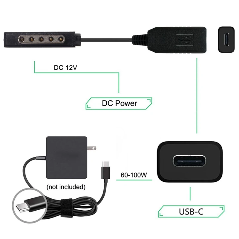 Тип C Usb 3,1 Usb-C Женский Dc 12V To Surface Pro 1 Pro 2 зарядное устройство адаптер преобразователь кабельного разъема черный-Горячий