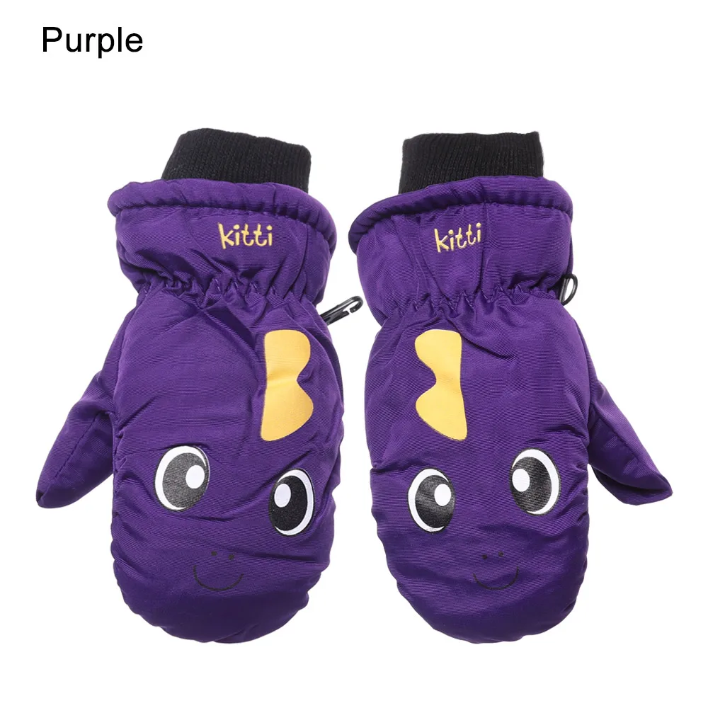 2-purple Детские зимние теплые лыжные перчатки для мальчиков и девочек, спортивные водонепроницаемые ветрозащитные Нескользящие зимние варежки, перчатки для катания на лыжах - Цвет: 2-purple