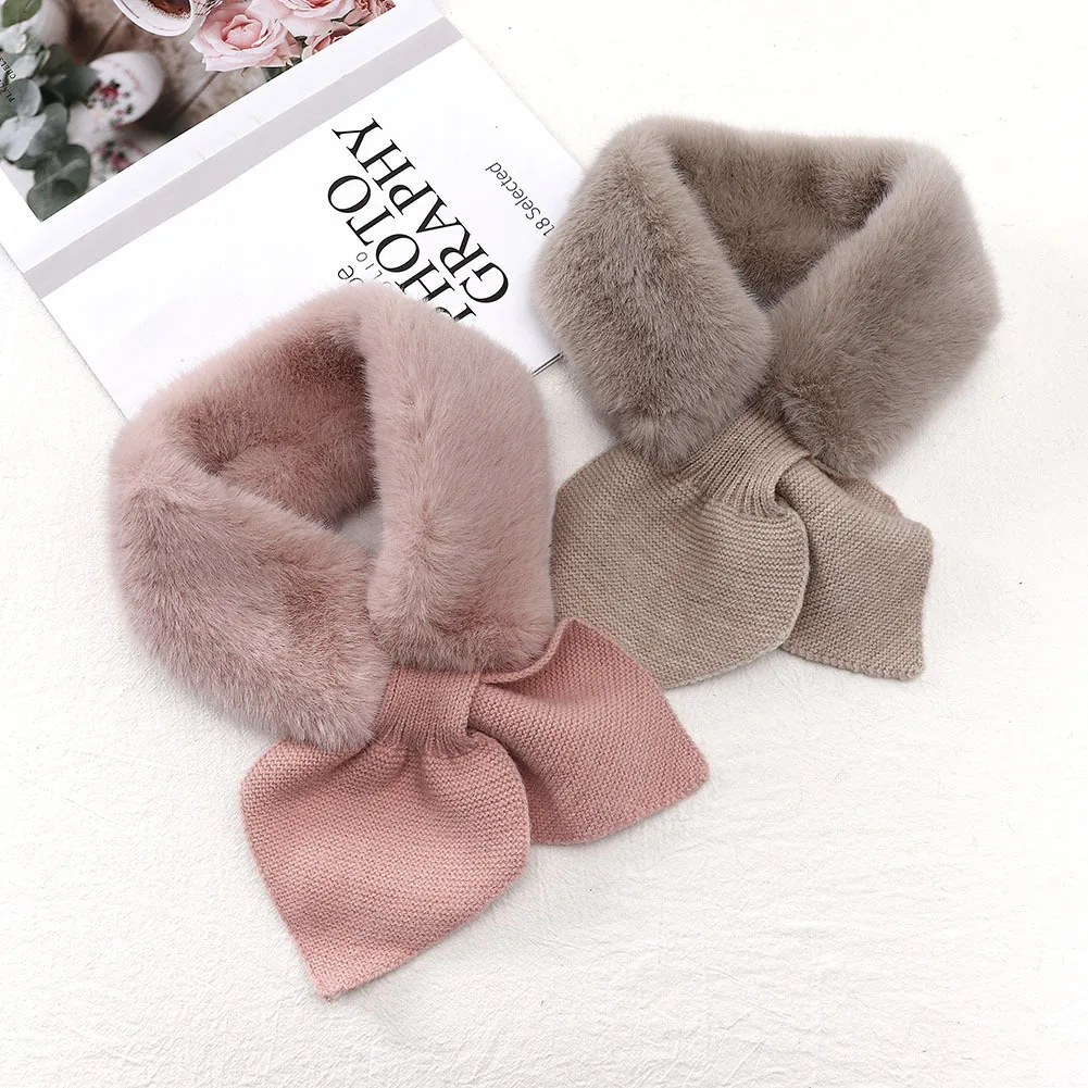 2020 New Designer Pink Love Heart Knitted Scarf Women Winter Fashion Thick Warm Faux Fur Neck Collar Scarves for Ladies Foulards