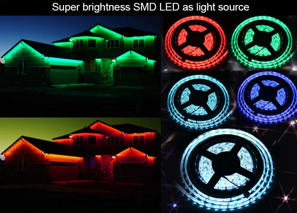 5M Светодиодные ленты Водонепроницаемый 5M 5050 RGB SMD DC 12 В Fita светодиодный светильник полосы неоновый светодиодный гибкие светодиодные ленты светодиодный пропилен-каучука прокладки с контроллером и переходником