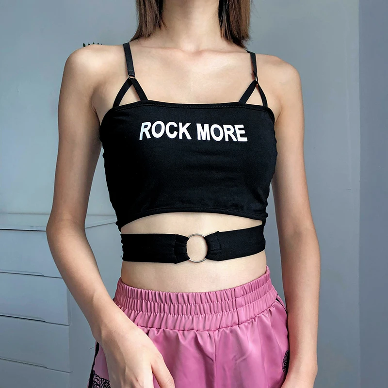 Rockmore Готический женский топ на бретелях с железным кольцом, облегающий укороченный топ на бретельках, сексуальная уличная одежда, облегающий жилет для ночного клуба, для девушек